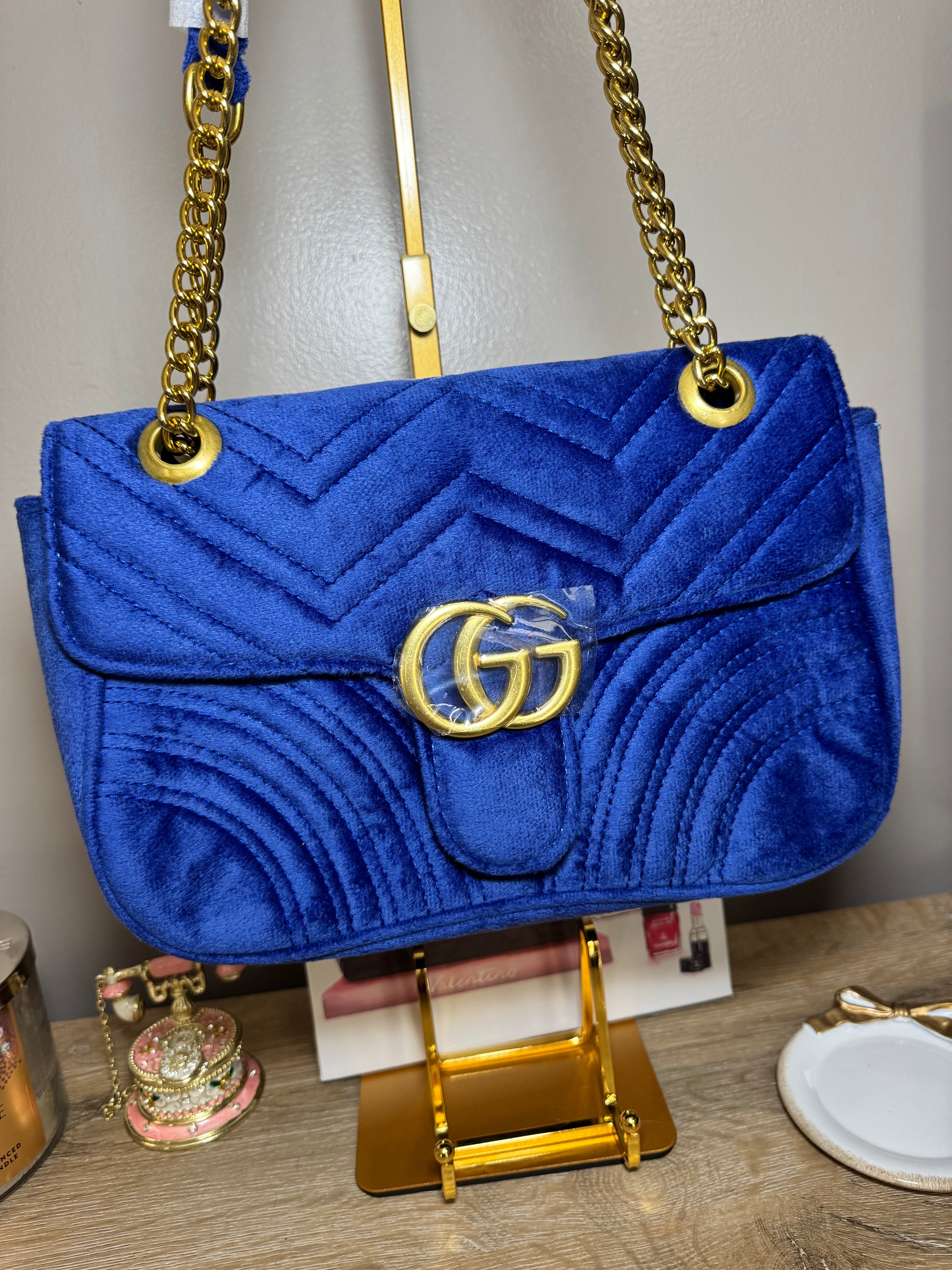 Rae Royal Velvet Chain Bag
